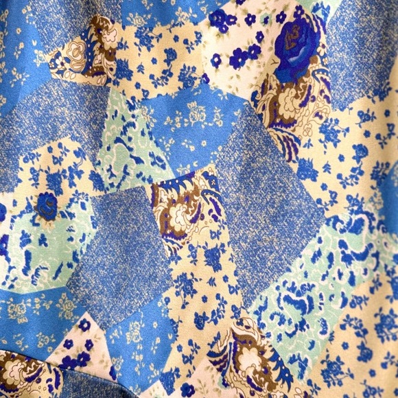 Floral Patchwork Satin Midi Skirt Size Large Flowy Boho Cottage Whimsical Fairy - Picture 4 of 8